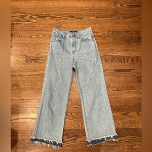 J Brand Joan Crop Light Blue Wide Leg Jeans with Double Frayed Hem 25